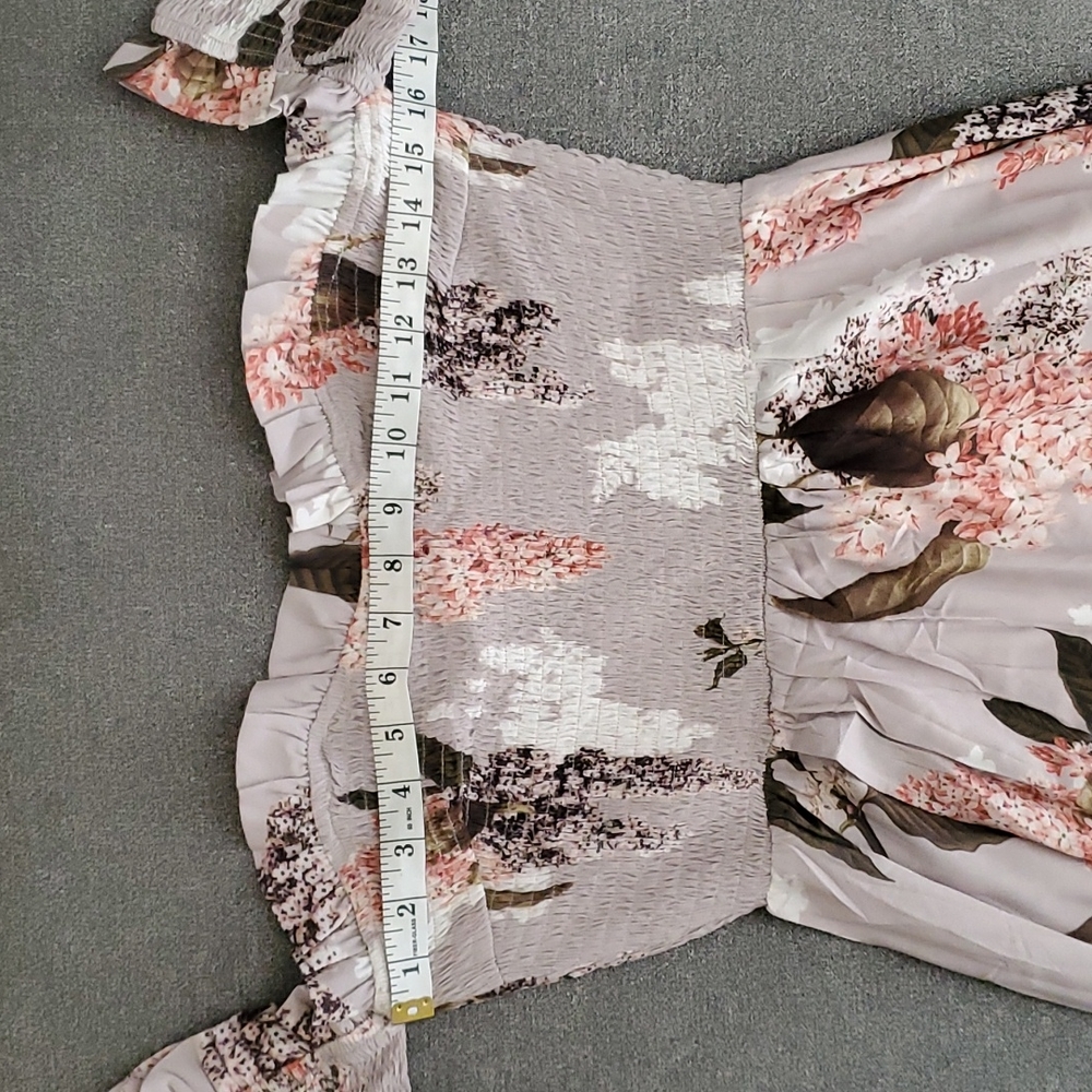 🛑SOLD🛑 🆕️ Lime Lush Taupe Floral Off Shoulder High Low Maxi Dress SIZE: M - Picture 9 of 13